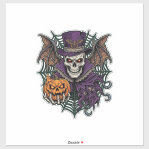 Halloween-Totenkopf-Zylinder-Fledermausflügel-Kürb Aufkleber