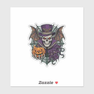 Halloween-Totenkopf-Zylinder-Fledermausflügel-Kürb Aufkleber