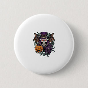 Halloween-Totenkopf-Zylinder-Fledermausflügel-Kürb Button