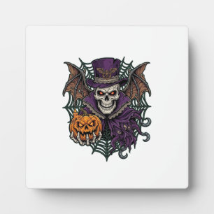 Halloween-Totenkopf-Zylinder-Fledermausflügel-Kürb Fotoplatte