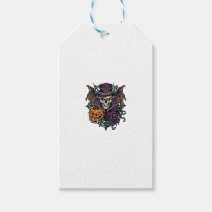 Halloween-Totenkopf-Zylinder-Fledermausflügel-Kürb Geschenkanhänger