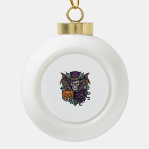 Halloween-Totenkopf-Zylinder-Fledermausflügel-Kürb Keramik Kugel-Ornament