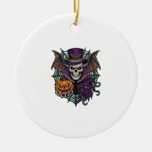 Halloween-Totenkopf-Zylinder-Fledermausflügel-Kürb Keramik Ornament