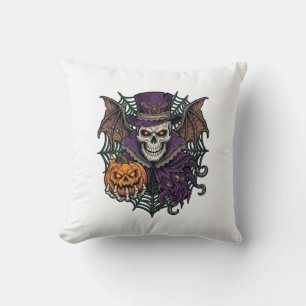 Halloween-Totenkopf-Zylinder-Fledermausflügel-Kürb Kissen