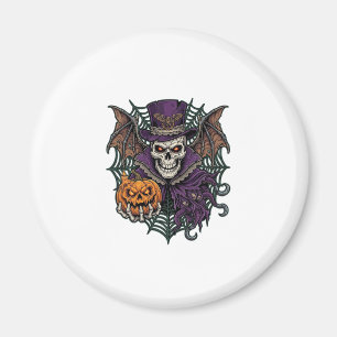 Halloween-Totenkopf-Zylinder-Fledermausflügel-Kürb Magnet