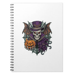 Halloween-Totenkopf-Zylinder-Fledermausflügel-Kürb Notizblock