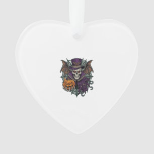 Halloween-Totenkopf-Zylinder-Fledermausflügel-Kürb Ornament