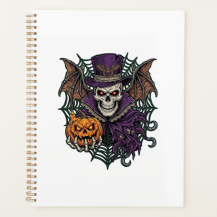 Halloween-Totenkopf-Zylinder-Fledermausflügel-Kürb Planer