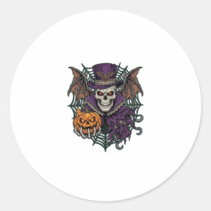 Halloween-Totenkopf-Zylinder-Fledermausflügel-Kürb Runder Aufkleber