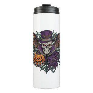 Halloween-Totenkopf-Zylinder-Fledermausflügel-Kürb Thermosbecher