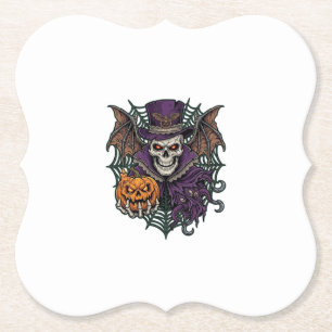 Halloween-Totenkopf-Zylinder-Fledermausflügel-Kürb Untersetzer