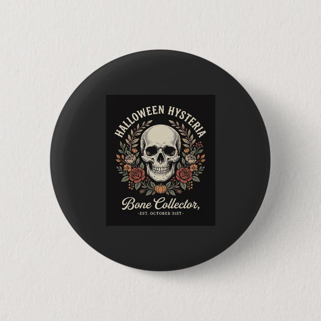 Halloween-Totenschädel-Blumenknochen-Sammler-Desig Button (Vorderseite)