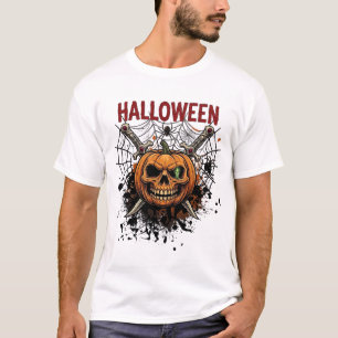 Halloween-Totenschädel-Kürbis-gekreuzte Schwerter  T-Shirt