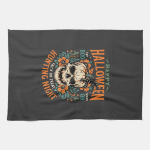 Halloween-Totenschädel-Kürbis-Jagd-Nacht-Design_1 Geschirrtuch