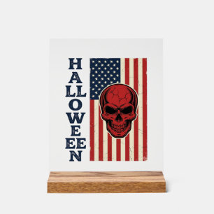 Halloween-Totenschädel-Patriotisches-vintage-gruse Acrylschild