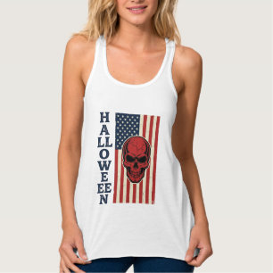 Halloween-Totenschädel-Patriotisches Vintage-Gruse Tank Top