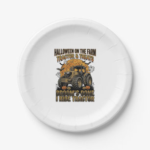 Halloween-Traktor-Shirt Lustiges Farm-Hexen-Fahren Pappteller