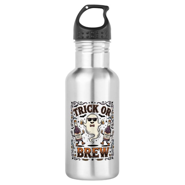 Halloween-Trank Trick oder Brauen Vintage Graviert Edelstahlflasche (Vorderseite)