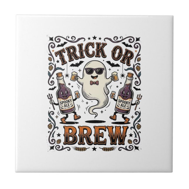 Halloween-Trank Trick oder Brauen Vintage Graviert Fliese (Vorderseite)