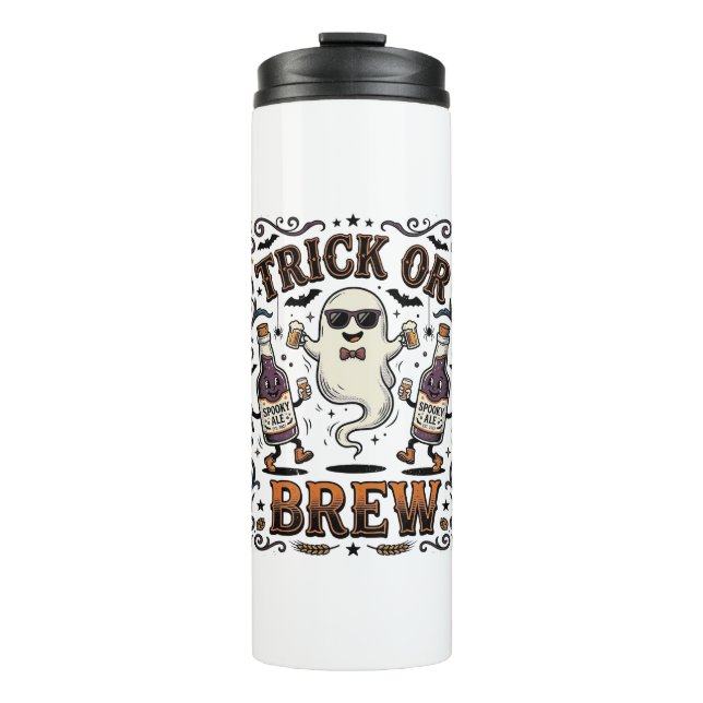 Halloween-Trank Trick oder Brauen Vintage Graviert Thermosbecher (Vorderseite)