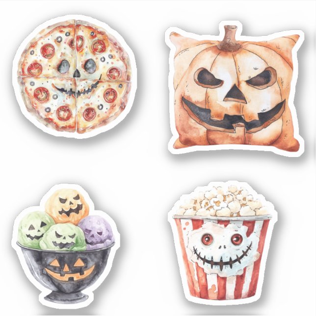 Halloween Treats Popcorn Pizza Ice Cream Pumpkin  Aufkleber (Vorderseite)