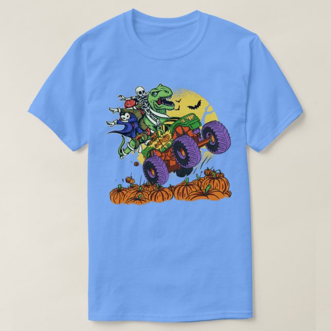 Halloween TRex Dinosaur Monster Truck T-Shirt (Design vorne)
