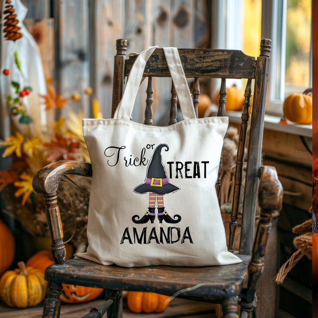 Halloween-Trick oder Behandlung Niedlicher Hexensc Tragetasche (Trick or treat fall custom tote bag)