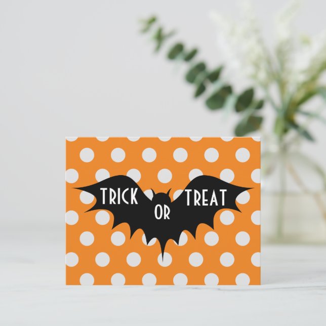 Halloween-Trick oder Orangenpolka-Punkte Postkarte (Stehend Vorderseite)