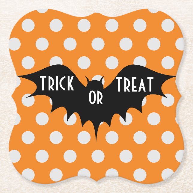 Halloween-Trick oder Orangenpolka-Punkte Untersetzer (Vorderseite)