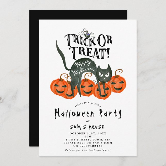 Halloween-Trick oder Party Einladung (Vorne/Hinten)