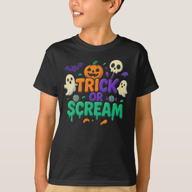 Halloween Trick oder Schrei Kleidung Outfit Unisex T-Shirt (Vorderseite)