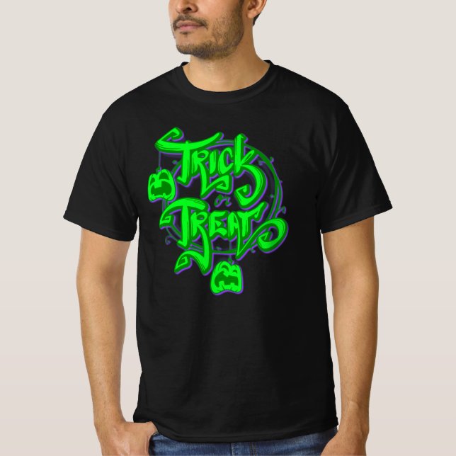 Halloween Trick oder T - Shirt für Lila grünen Tex (Vorderseite)