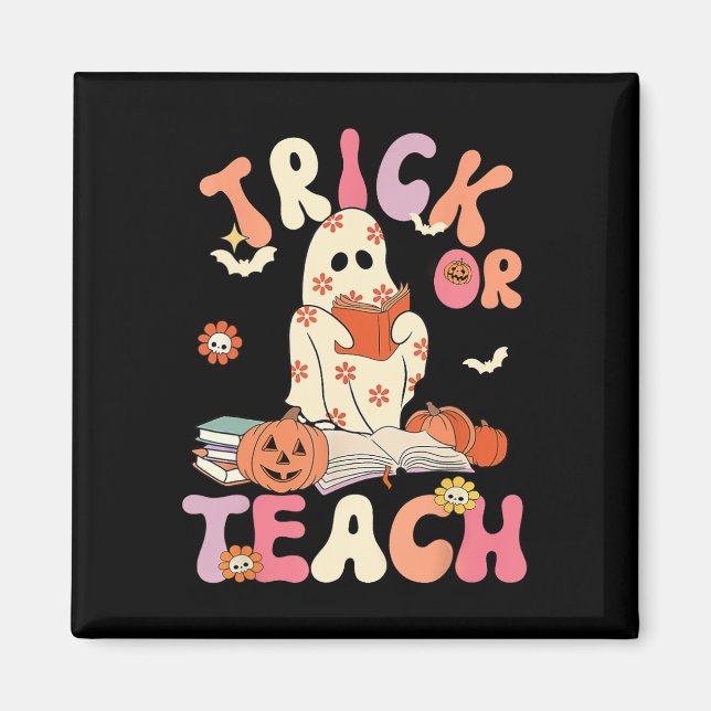 Halloween Trick oder Teach Retro Blumenghost-Teach Magnet (Vorne)