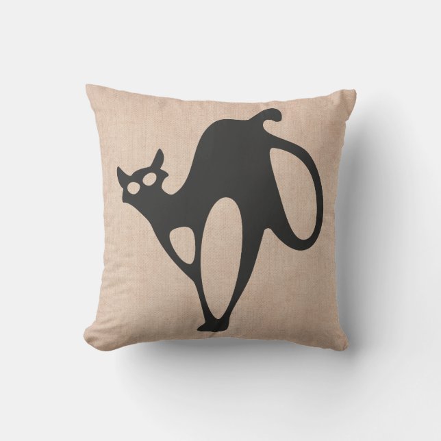 Halloween Trick oder Treat Beängstigend Cat Burlap Kissen (Vorderseite)