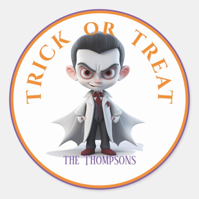 Halloween Trick oder Treat Big Head Dracula Runder Aufkleber (Vorderseite)