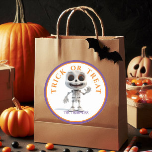 Halloween Trick oder Treat Big Head Skelett Runder Aufkleber