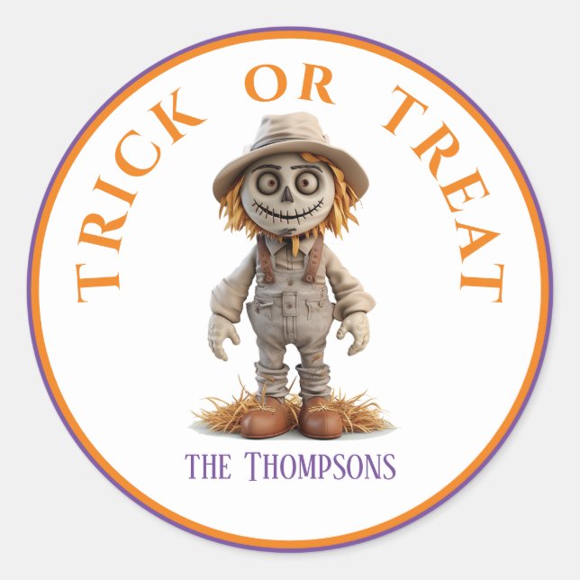 Halloween Trick oder Treat Big Mit Augen Scarecrow Runder Aufkleber (Vorderseite)