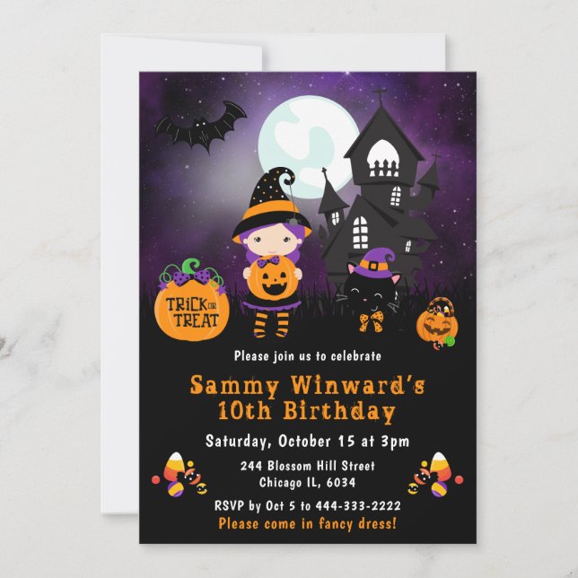 Halloween Trick oder Treat Birthday Party Einladung (Vorderseite)