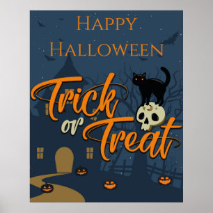 Halloween Trick oder Treat Black Cat and Skull Poster