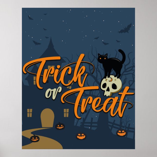 Halloween Trick oder Treat Black Cat and Skull Poster (Vorne)