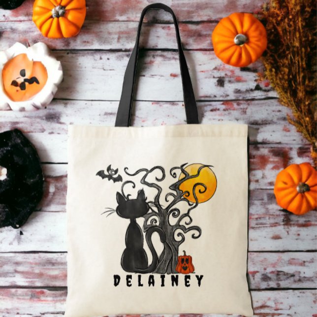 Halloween Trick oder Treat Black Cat Bat Name Tragetasche (Von Creator hochgeladen)