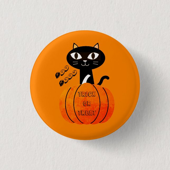 Halloween Trick oder Treat Black Cat Niedlich Spoo Button (Vorderseite)