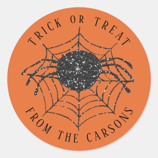 Halloween Trick oder Treat Black Orange Spider Web Runder Aufkleber (Vorderseite)