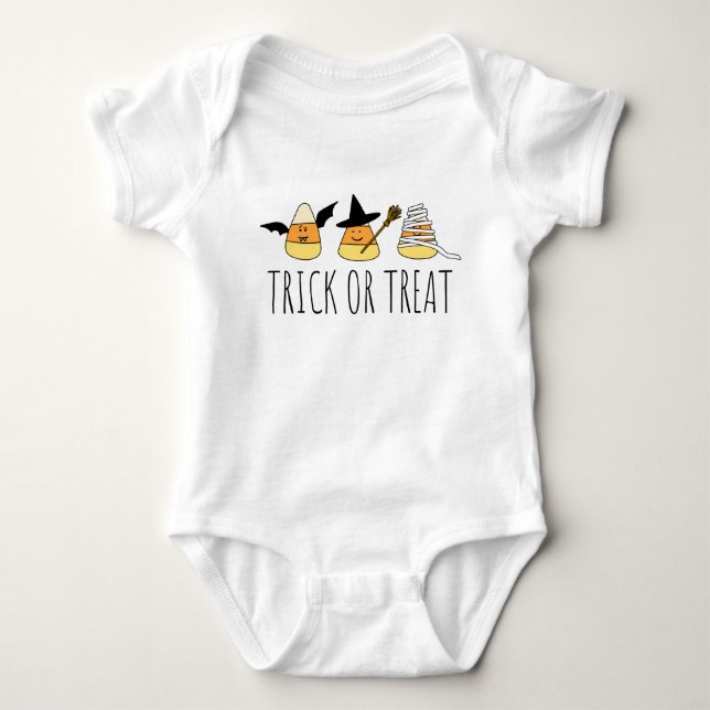 Halloween Trick oder Treat Candy Corn Baby Strampler (Vorderseite)