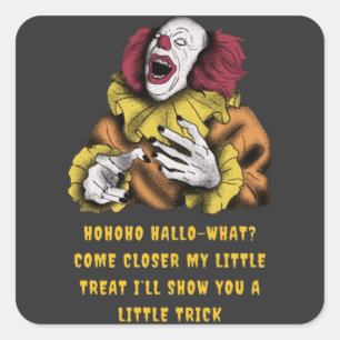 Halloween Trick oder Treat Clown lachen Gelb Quadratischer Aufkleber