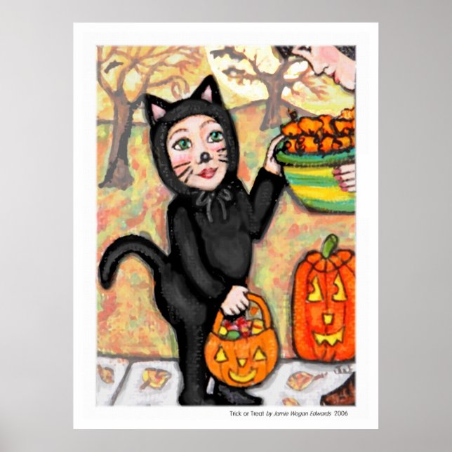 Halloween Trick oder Treat Costume Cat Art Poster (Vorne)
