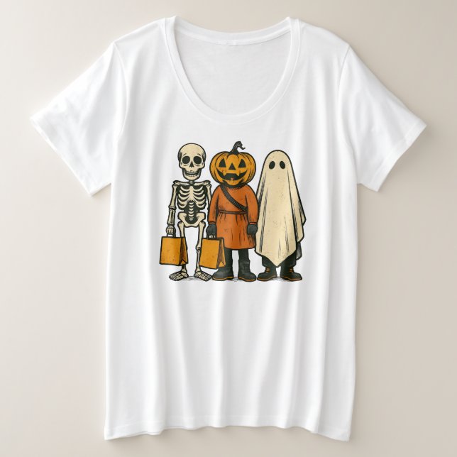 Halloween-Trick oder Treat-Crew Große Größe T-Shirt (Design vorne)