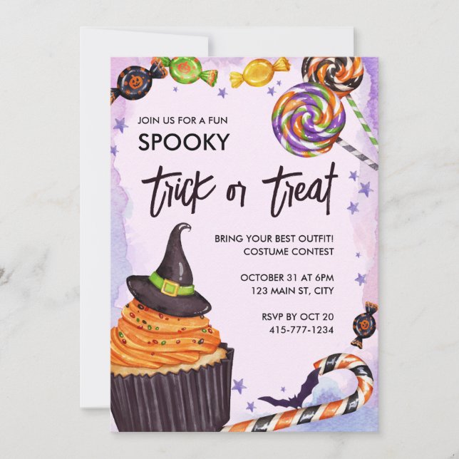 Halloween Trick oder Treat Cupcake Einladung (Vorderseite)