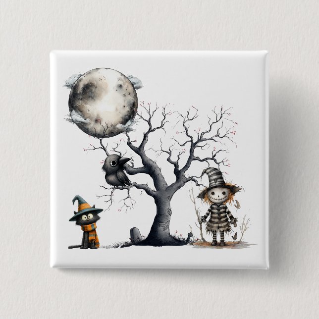 Halloween Trick oder Treat mit lustigen Charaktere Button (Vorderseite)