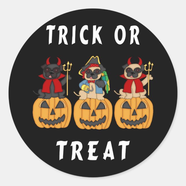 Halloween Trick oder Treat Mops Hunde Runder Aufkleber (Vorderseite)